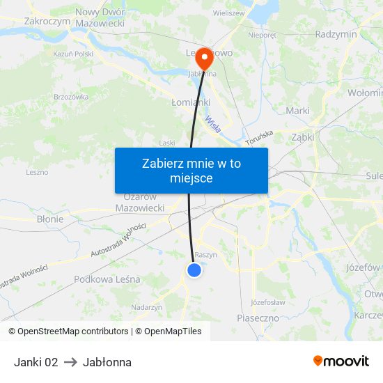 Janki 02 to Jabłonna map