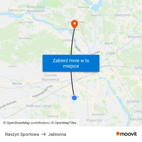 Raszyn Sportowa to Jabłonna map