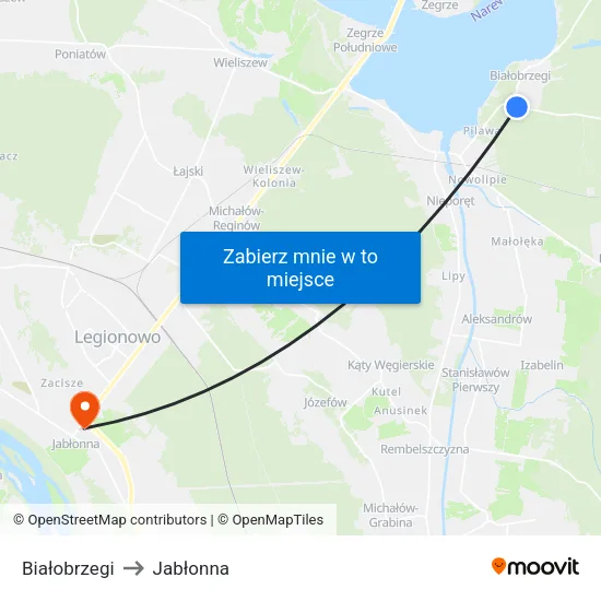 Białobrzegi to Jabłonna map