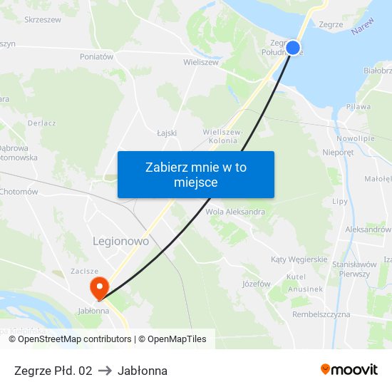 Zegrze Płd. to Jabłonna map