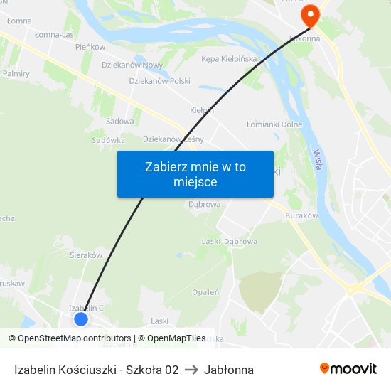 Izabelin Kościuszki - Szkoła 02 to Jabłonna map