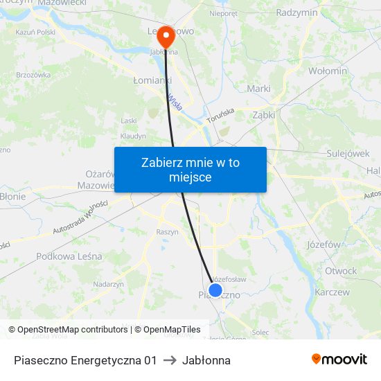 Piaseczno Energetyczna 01 to Jabłonna map