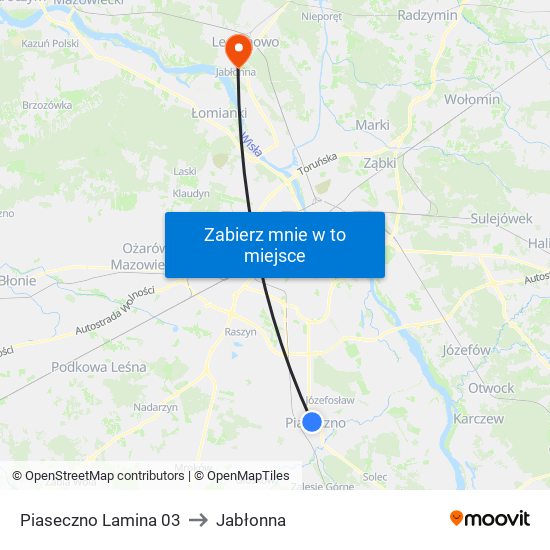 Piaseczno Lamina to Jabłonna map