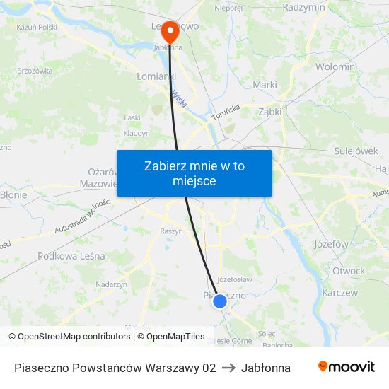 Piaseczno Powstańców Warszawy 02 to Jabłonna map