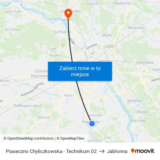 Piaseczno Chyliczkowska - Technikum 02 to Jabłonna map