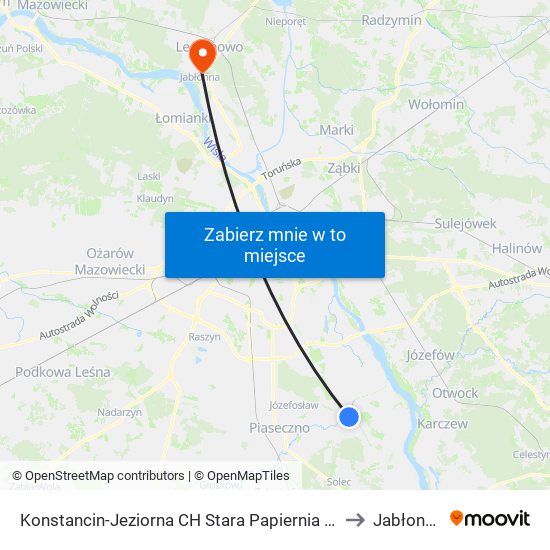 Konstancin-Jeziorna CH Stara Papiernia to Jabłonna map