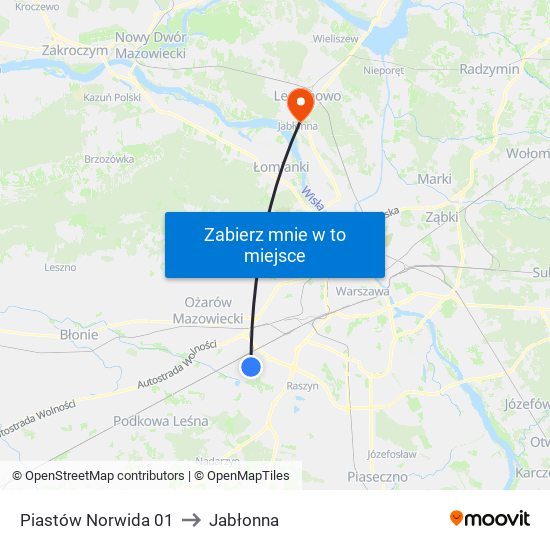 Piastów Norwida 01 to Jabłonna map