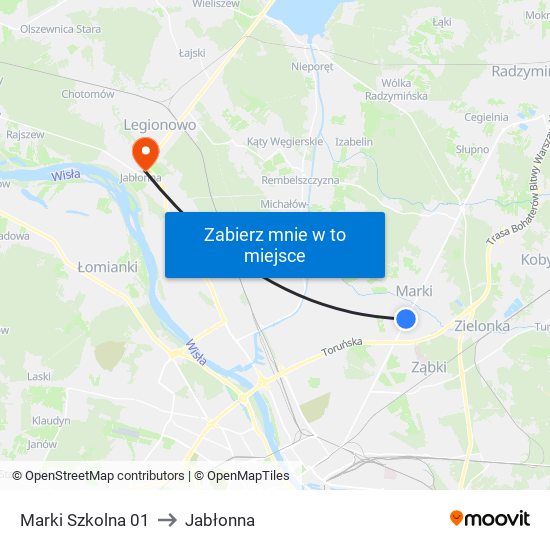 Marki Szkolna to Jabłonna map