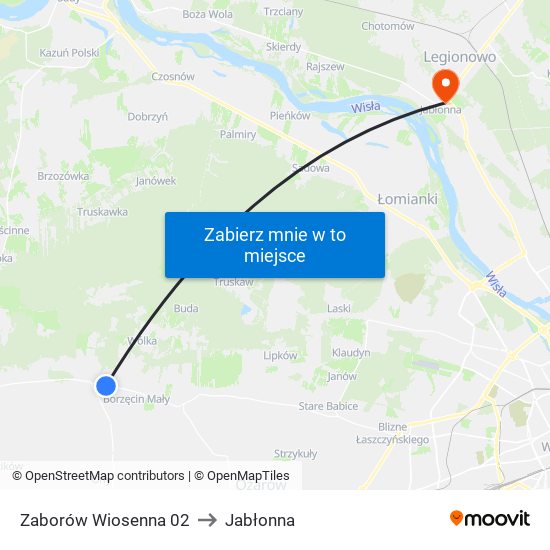 Zaborów Wiosenna 02 to Jabłonna map