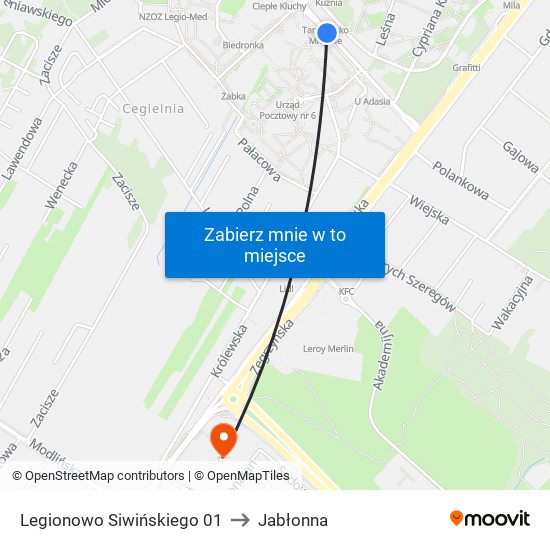 Legionowo Siwińskiego 01 to Jabłonna map