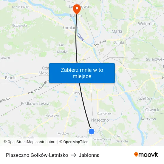 Piaseczno Gołków - Letnisko to Jabłonna map