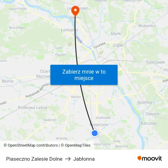 Piaseczno Zalesie Dolne to Jabłonna map