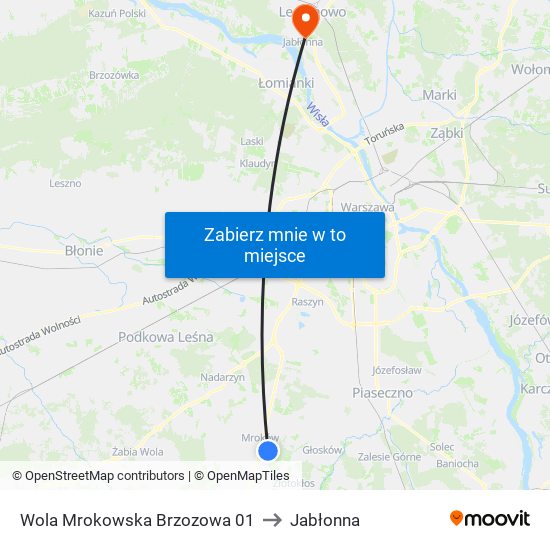 Warszawianka Brzozowa to Jabłonna map