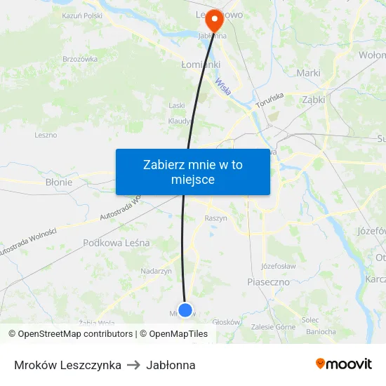 Mroków Leszczynka to Jabłonna map