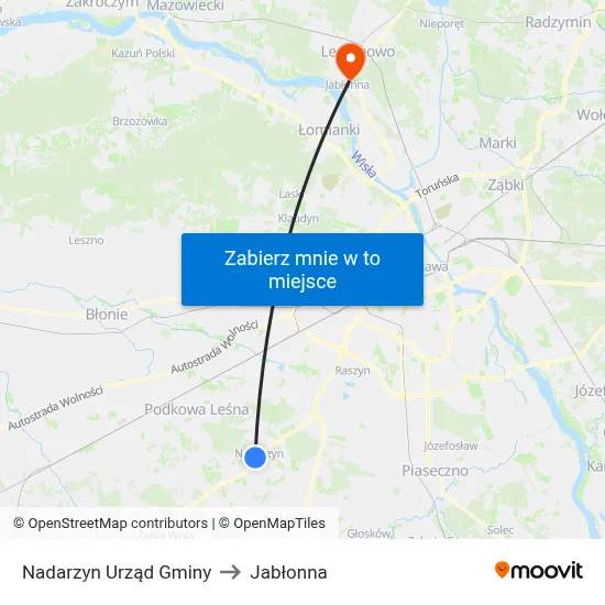 Nadarzyn Urząd Gminy to Jabłonna map