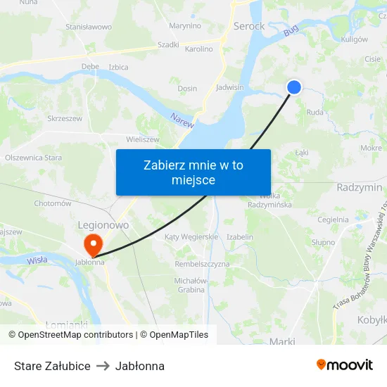 Stare Załubice to Jabłonna map