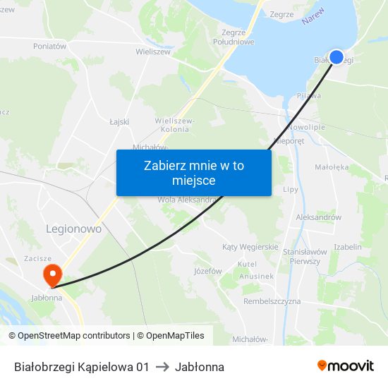 Białobrzegi Kąpielowa to Jabłonna map