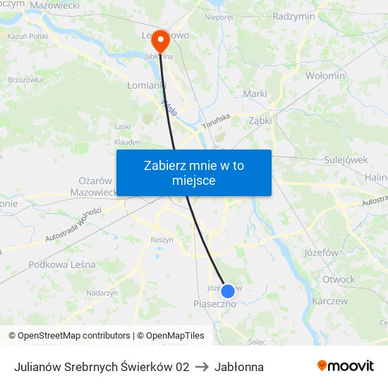 Julianów Srebrnych Świerków 02 to Jabłonna map