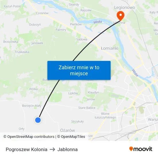 Pogroszew Kolonia to Jabłonna map