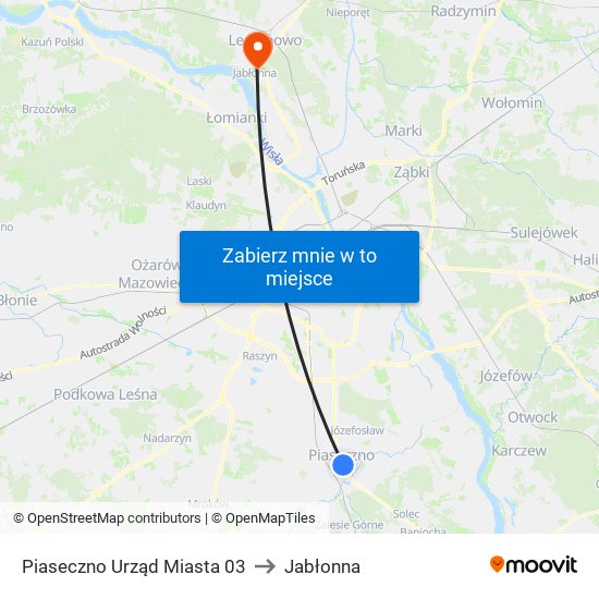 Piaseczno Urząd Miasta 03 to Jabłonna map