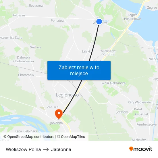 Wieliszew Polna to Jabłonna map