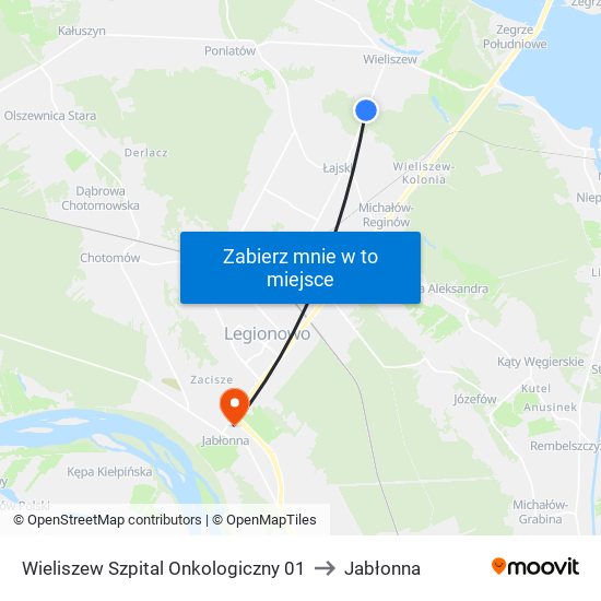 Wieliszew Szpital Onkologiczny to Jabłonna map