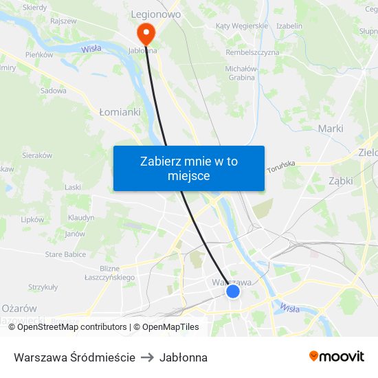 Warszawa Śródmieście to Jabłonna map