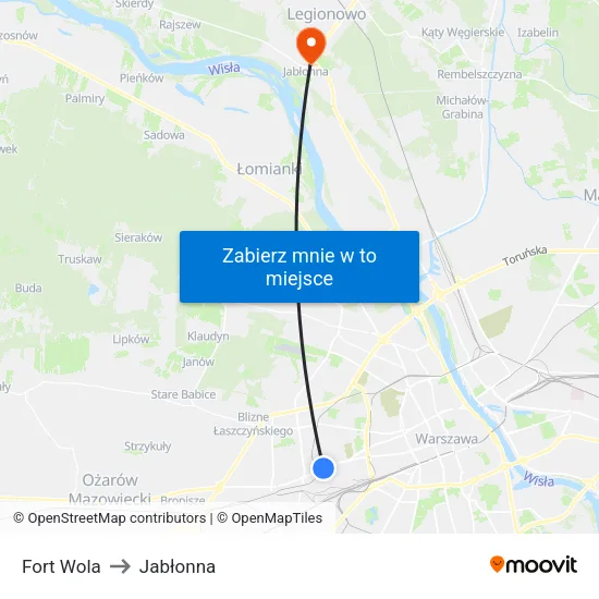 Fort Wola to Jabłonna map