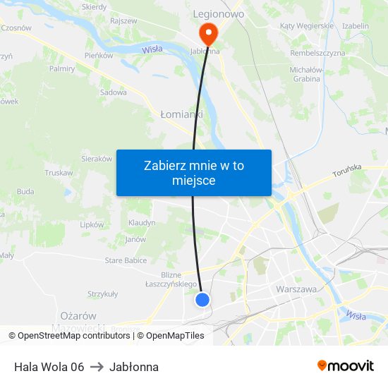 Hala Wola to Jabłonna map