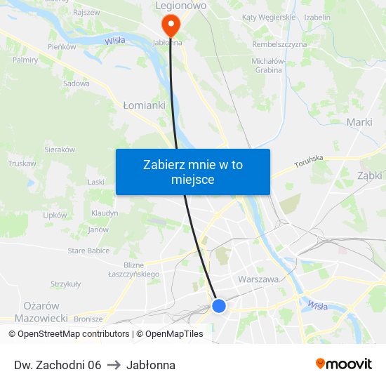 Dw. Zachodni 06 to Jabłonna map