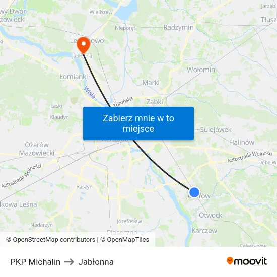 PKP Michalin to Jabłonna map