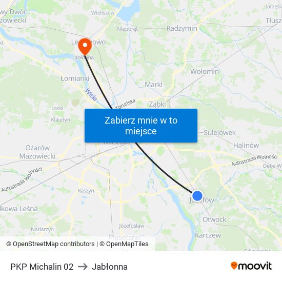 PKP Michalin 02 to Jabłonna map