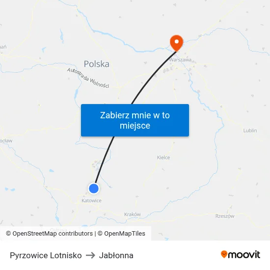 Pyrzowice Lotnisko to Jabłonna map