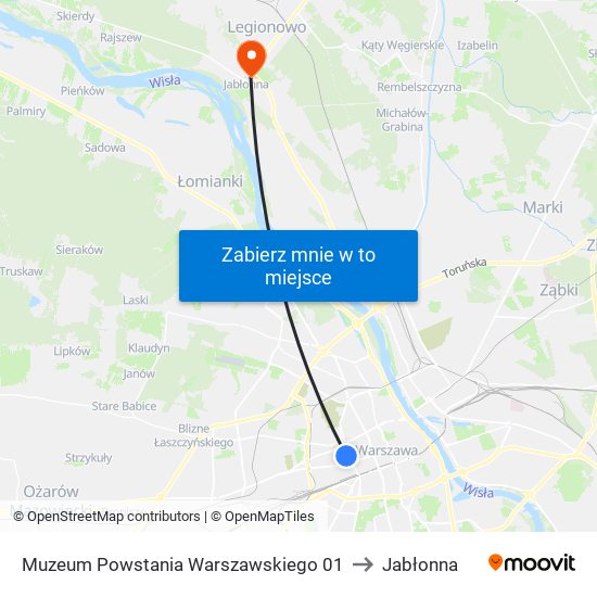 Muzeum Powstania Warszawskiego to Jabłonna map