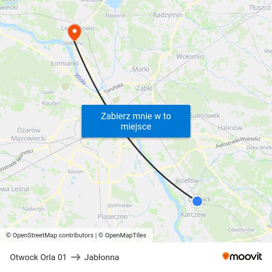 Otwock Orla to Jabłonna map