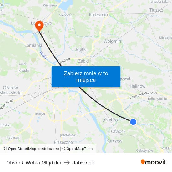 Otwock Wólka Mlądzka to Jabłonna map