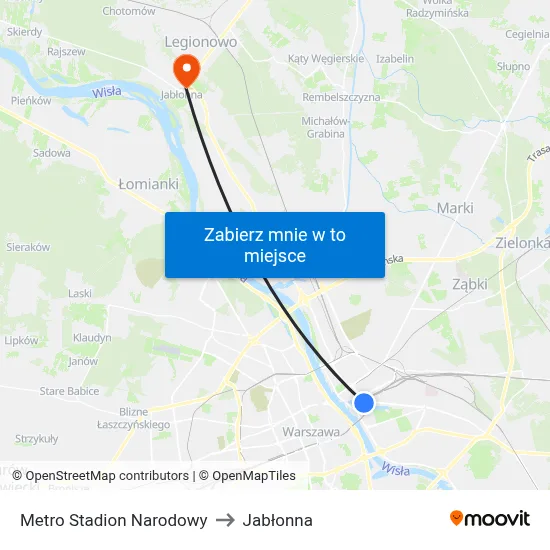 Metro Stadion Narodowy to Jabłonna map