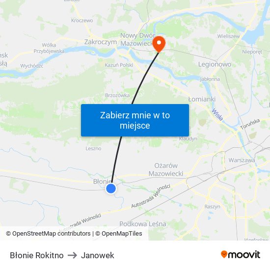 Błonie Rokitno to Janowek map