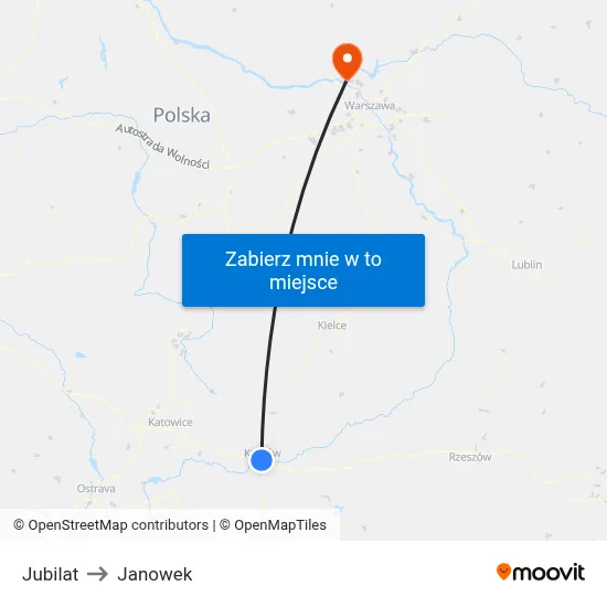 Jubilat to Janowek map