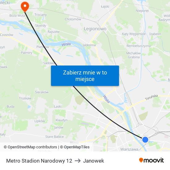 Metro Stadion Narodowy 12 to Janowek map