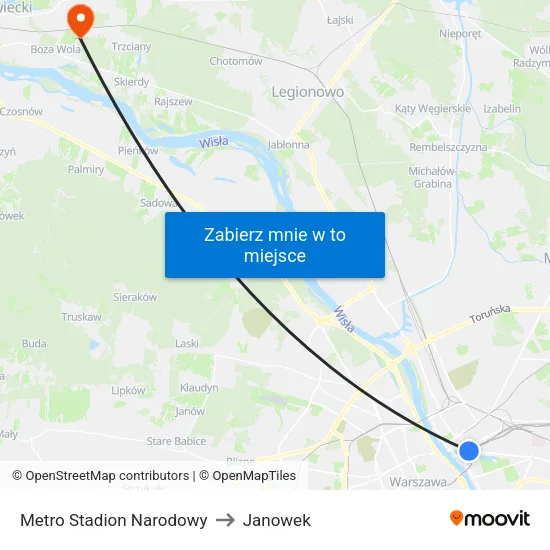 Metro Stadion Narodowy to Janowek map