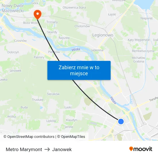 Metro Marymont to Janowek map