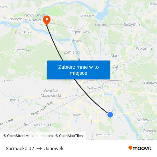 Sarmacka to Janowek map