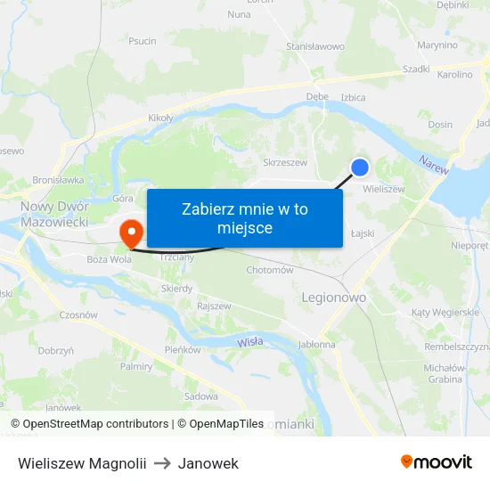 Wieliszew Magnolii to Janowek map