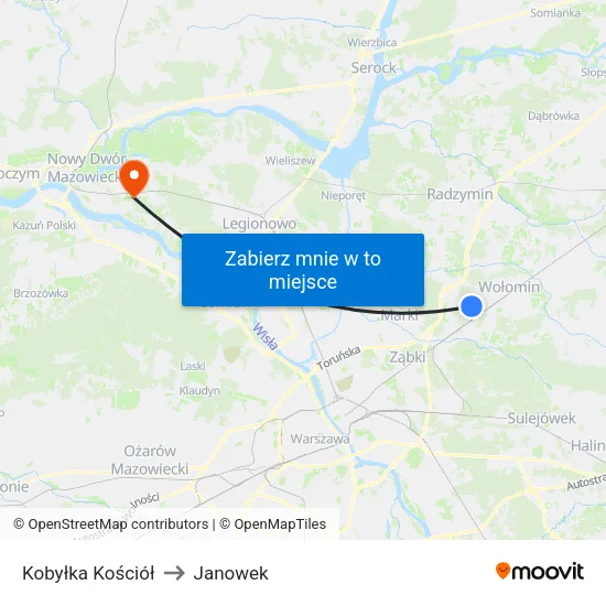 Kobyłka Kościół to Janowek map