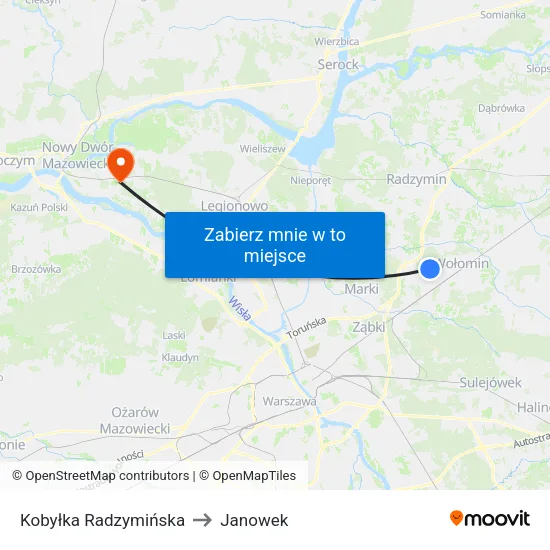 Kobyłka Radzymińska to Janowek map