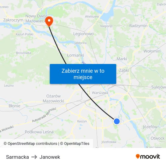 Sarmacka to Janowek map