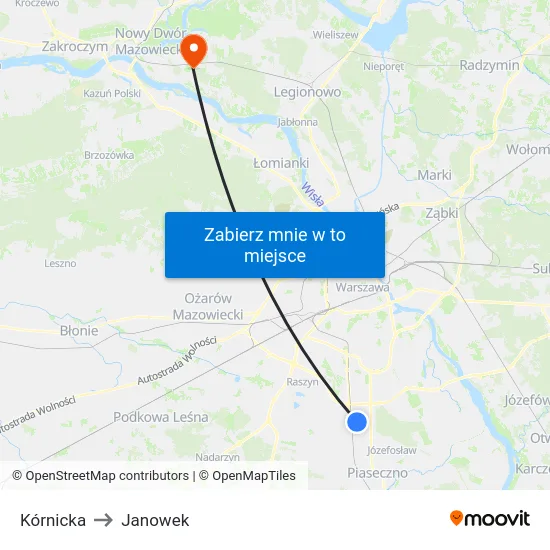 Kórnicka to Janowek map