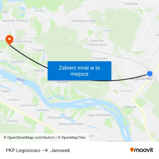 PKP Legionowo to Janowek map