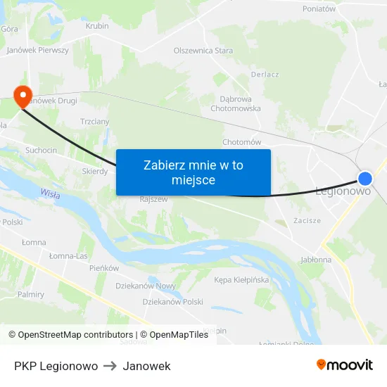 PKP Legionowo to Janowek map